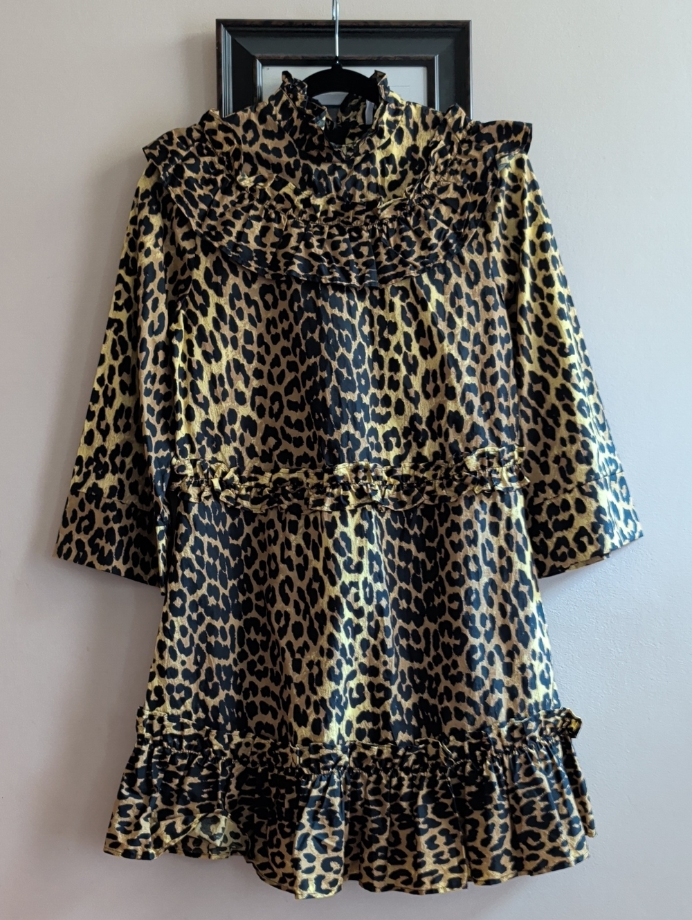 Ganni Leopard Print Ruffle Trim Mini Dress - Picture 3 of 13